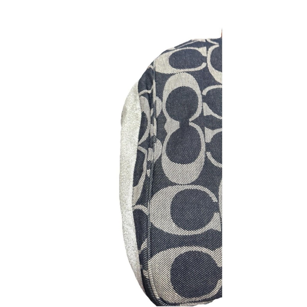 Coach Signature Carly Blue Silver Stripe Canvas Hobo Handbag Navy Denim F17434 - Picture 4 of 6